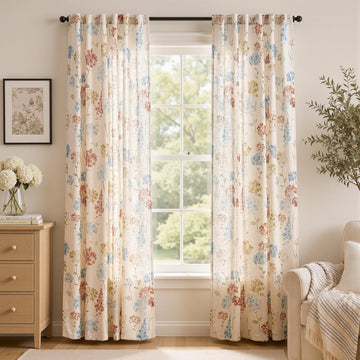 Vanya Floral Linen Blend Curtains 84 Inches Long for Living Room Bedroom, Light Filtering Semi Sheer Drapes, Vintage