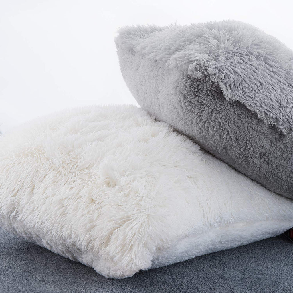Luxury Soft Shag with Sherpa Reversible Decorative Throw Pillow Covers/Cases (18x18 Inch) with Zipper Closure, Fuzzy