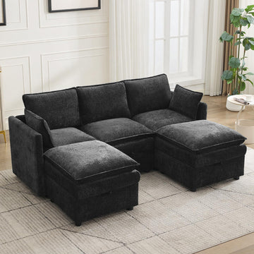 80" Cloud Modular 3 Seater Sofa with 2 Storage Ottoman, Modern Upholstered Storage Sofa Couch Deep Seat, U Shape