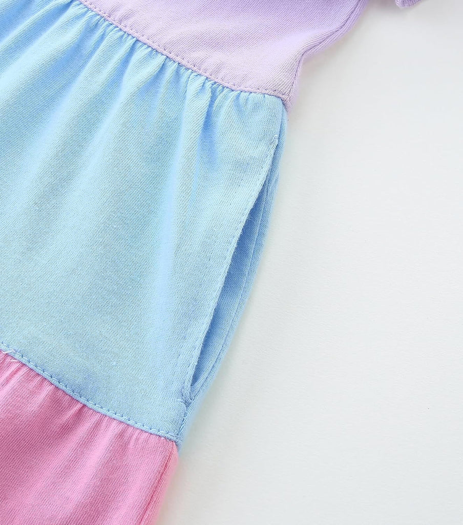 Girl's Dresses Cotton Ruffle Sleeve Tiered Swing A-Line Cute Midi Casual Sundress