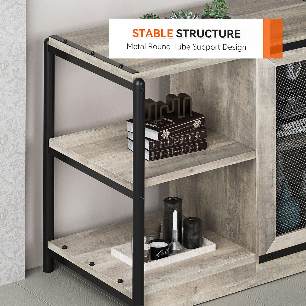 TV Stand for 65 inches TVs, Farmhouse Entertainment Center with Storage Cabinet and Mesh Doors, Industrial TV Media