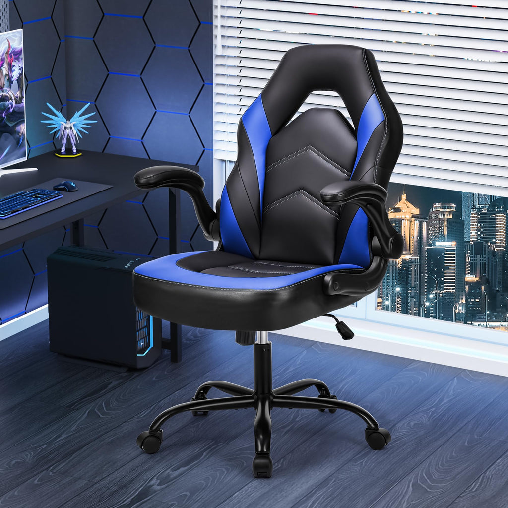 Computer Desk Chair, Lumbar Support Video Game Chair PU Leather