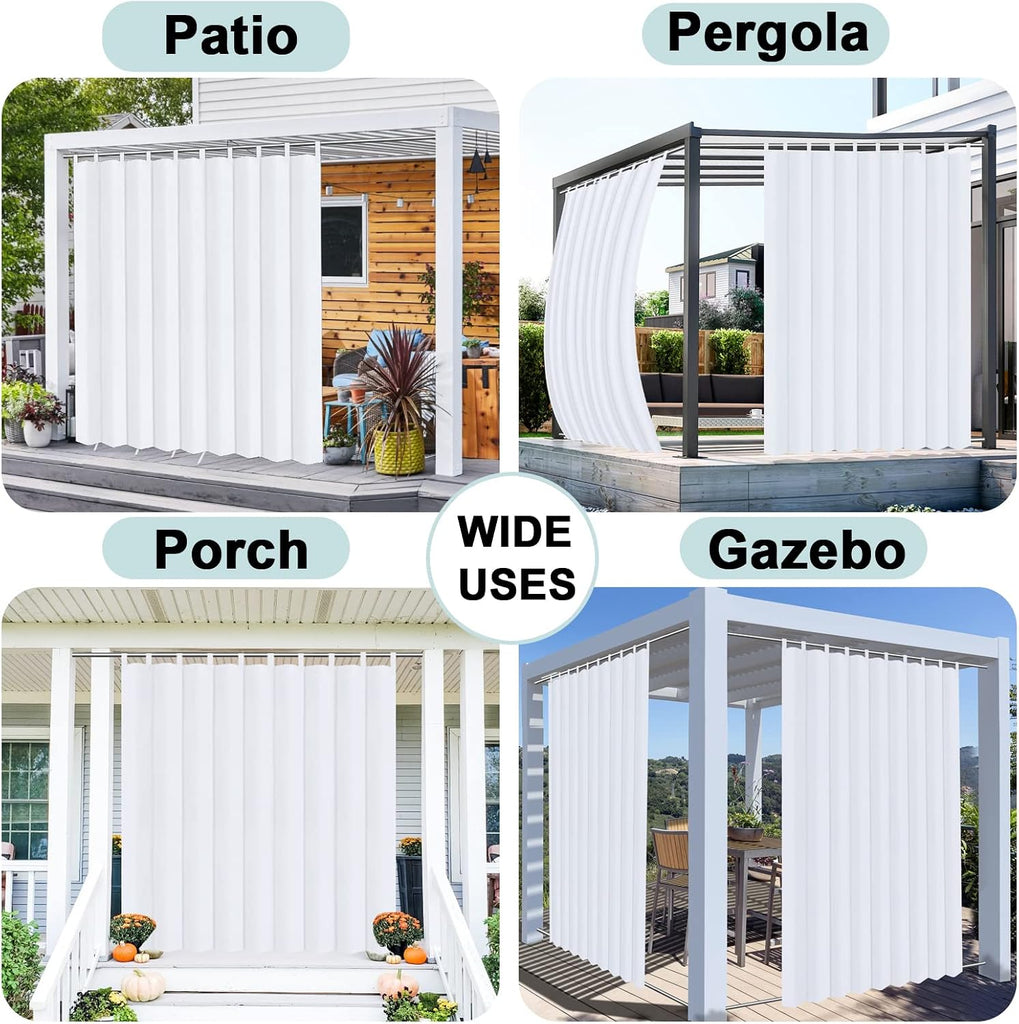 Waterproof Outdoor Curtains | Privacy Sun Blocking Outside Curtain Set for Porch, Pergola and Cabana 110 x 108 inch