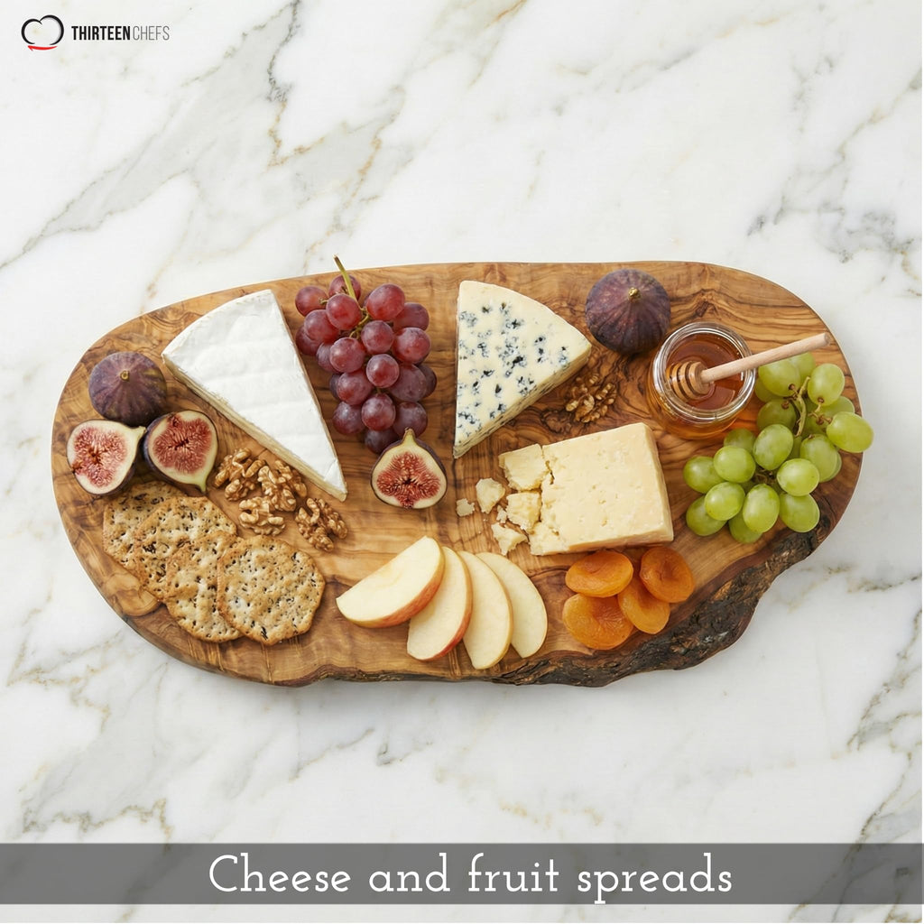 Olive Wood Cheese Board 12 Inch Long - Beautiful Wooden Serving Board for Charcuterie, Snacks, Appetizers and Parties