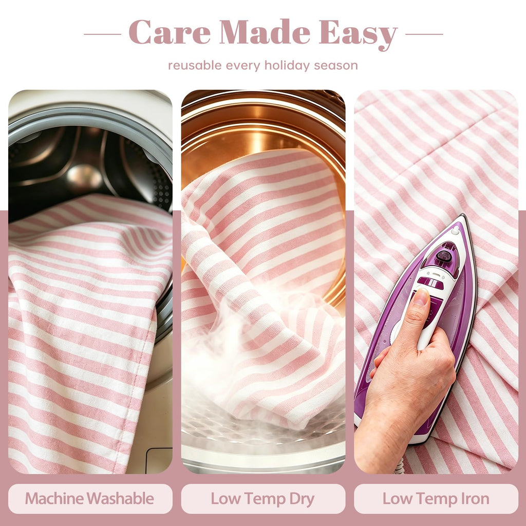 Pink Striped Tablecloth Rectangle 55 x 106 inch Cotton Linen Fabric