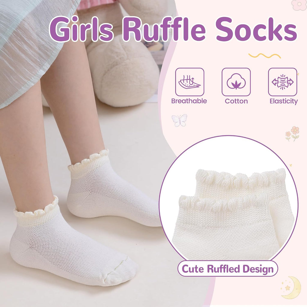 White School Uniform Dress Lace Cotton Frilly Dress Ankle Socks 6 Pairs