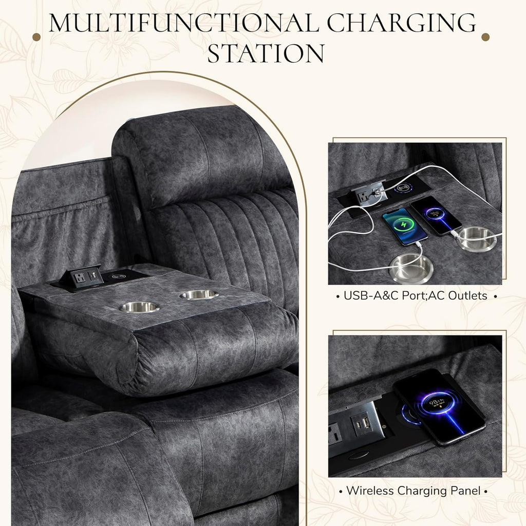 Power Reclining Sofa with Zero Gravity, Adjustable Headrest, Electric Reclining Couch with Wireless Charge, Outlets
