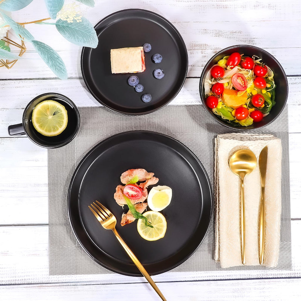 Plates and Bowls Sets, 16 Pieces Dinnerware Sets, Service For 4, Black