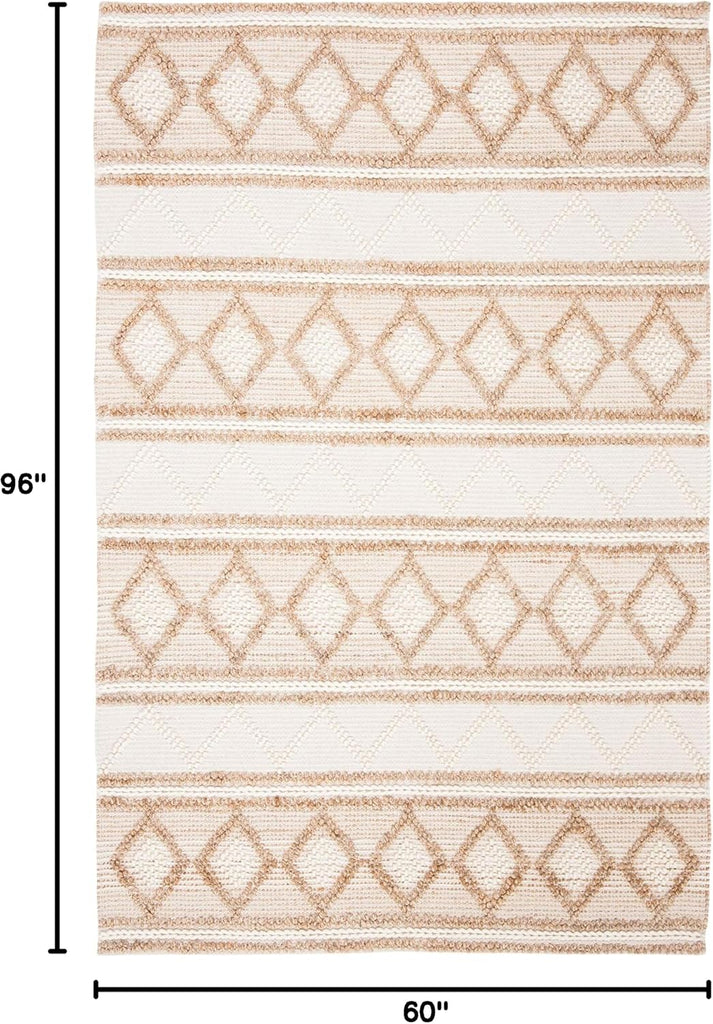 Natural Fiber Collection Area Rug - 5' x 8', Beige & Ivory, Handmade Moroccan Boho Tribal Jute & Wool, Ideal for High