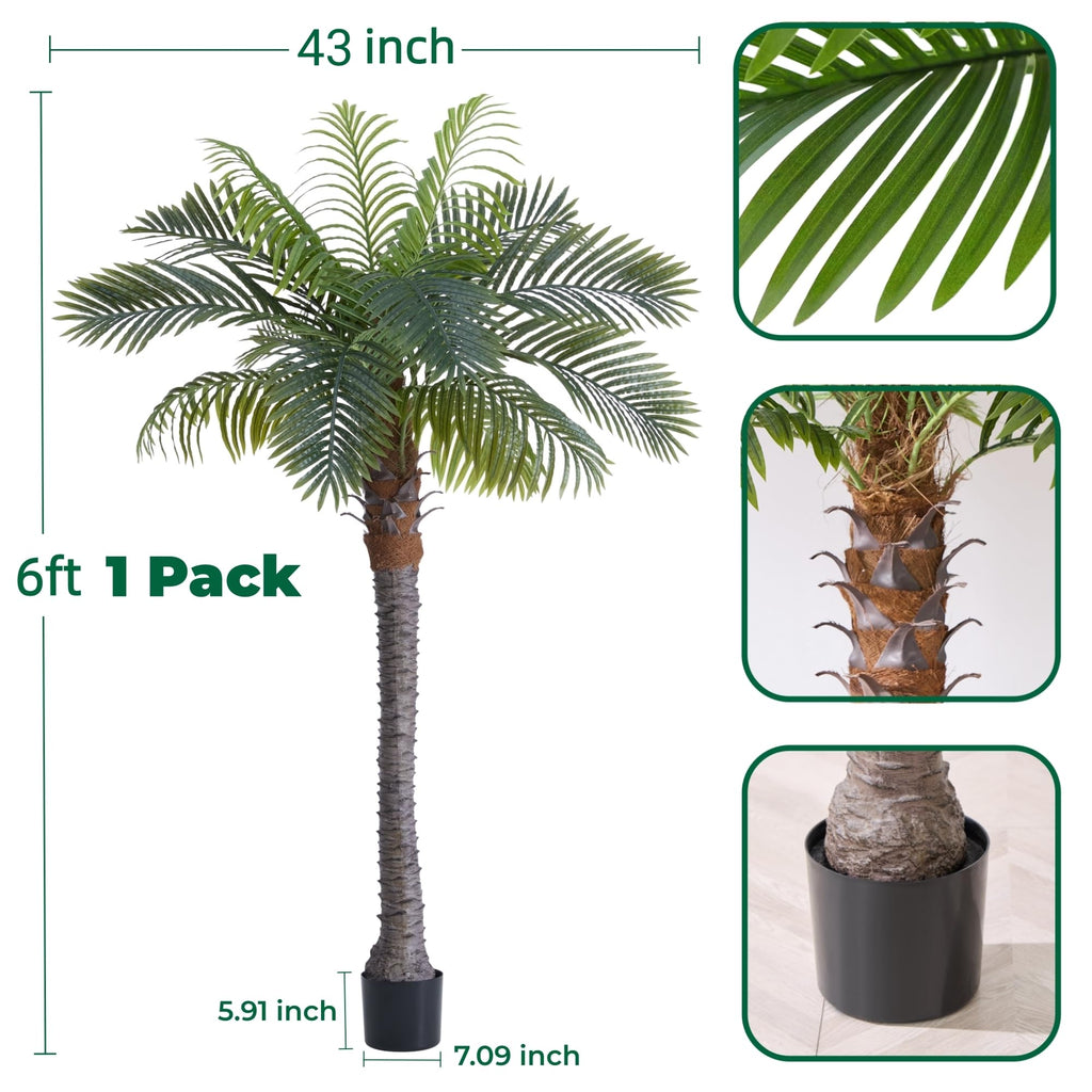 6FT Artificial Coconut Palm Tree 1-Pack, Faux Sago Palm in Cement Pot