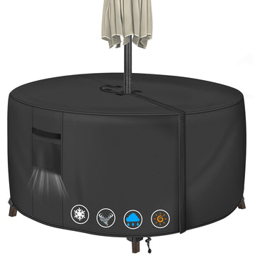 Patio Table Cover with Umbrella Hole Round, 48" Dia x 28" H, Black