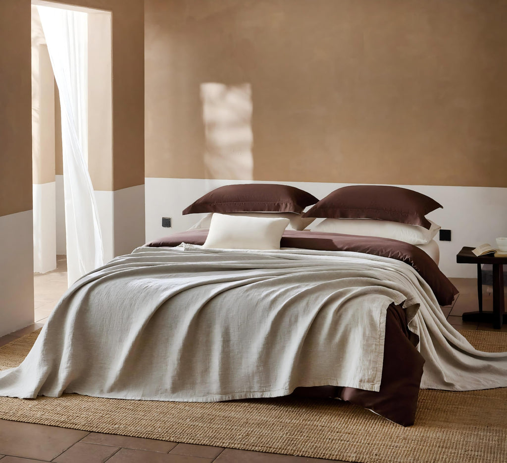 100% Natural Flax Linen Blanket, Pre-Washed Soft Breathable Bed Throw Blanket, Lightweight Cooling Blanket