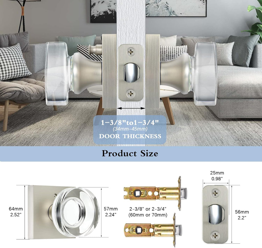 Crystal Door Knobs Brushed Nickel Door Knobs Interior Privacy Door Knobs with Lock Bedroom Glass Door Knobs Satin
