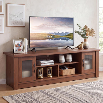 63" Farmhouse TV Stand for 70 inch TV with 2 Fluted Doors (Oak)