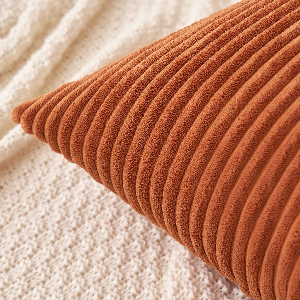 Fall Lumbar Corduroy Throw Pillow Covers Set of 2 12x20 Rust