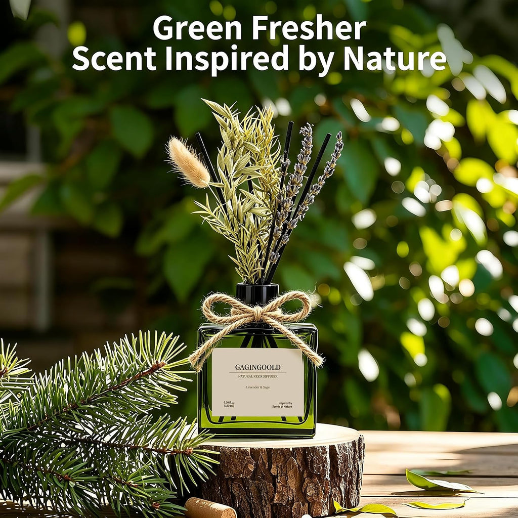 Reed Diffuser, 6.1 oz Lavender & Sage Scent Diffuser with Sticks & Dried Flowers, 120 Days Long Lasting diffusers