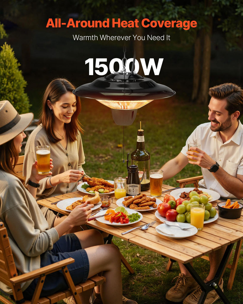 Hanging Patio Heater, 1500W Electric Space Infrared Heater, IP34 Protection with 23.6 inch Pull Cord & Adjustable