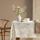 French Floral Tablecloths Rectangular Linen Table Cloth with Green Flowers Pattern Burlap Textured F