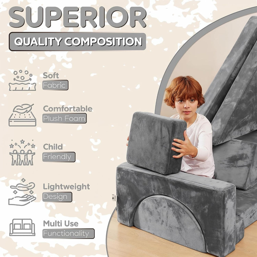 Kids Couch 14 PC Modular Kids Play Couch Set - Convertible Sofa with Soft Foam Sofa Cushions | Fort Kid Play Room
