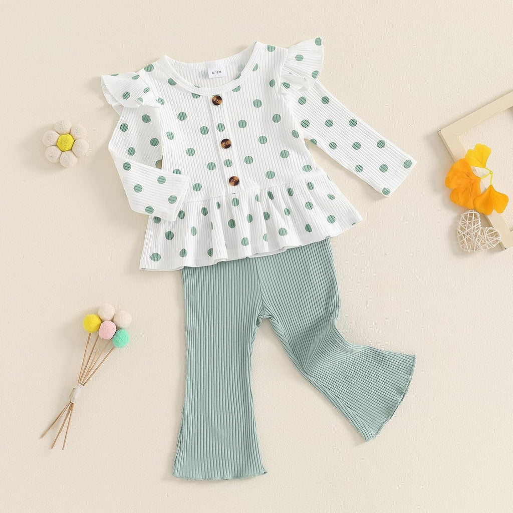 Toddler Baby Girl Clothes Cute Ribbed Outfits Knit Long Sleeve Shirt Tops Bell Bottom Pant Fall Winter Outfit