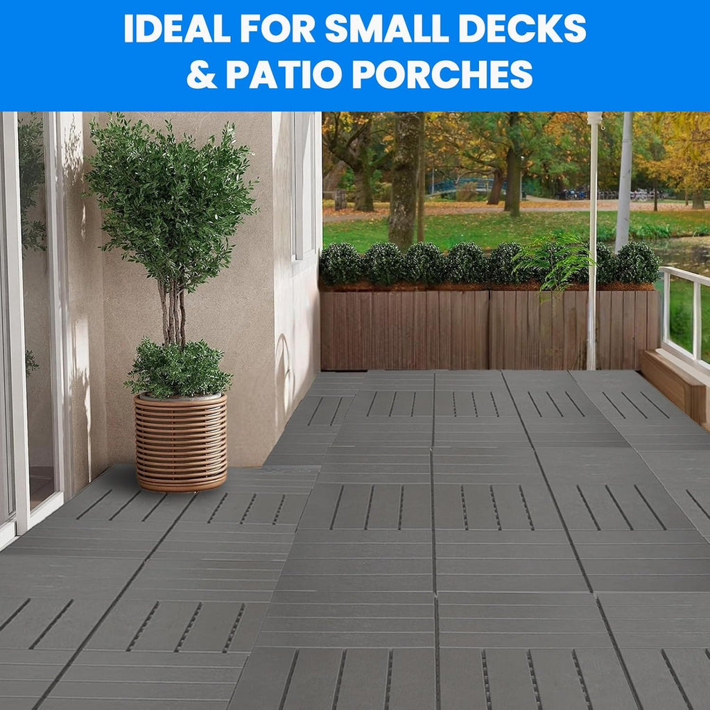 9 PCS Plastic Interlocking Deck Tiles, 11.6" x 11.6" Patio Flooring Outdoor Waterproof All Weather Use, Decking Tiles