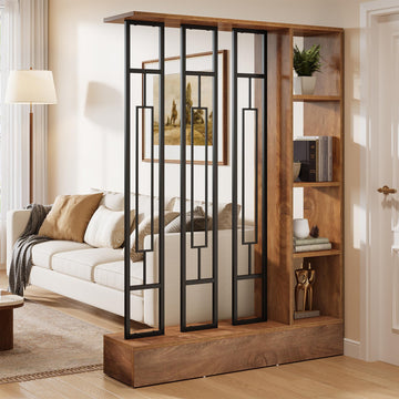 Room Divider with Shelves, 71" Freestanding Storage Room Divider