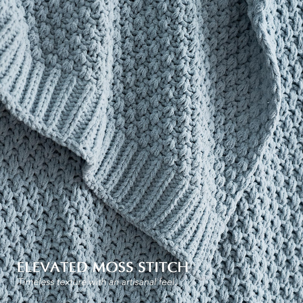 Chunky Chenille Knit Throw Blanket, 50 x 60, Chambray Blue