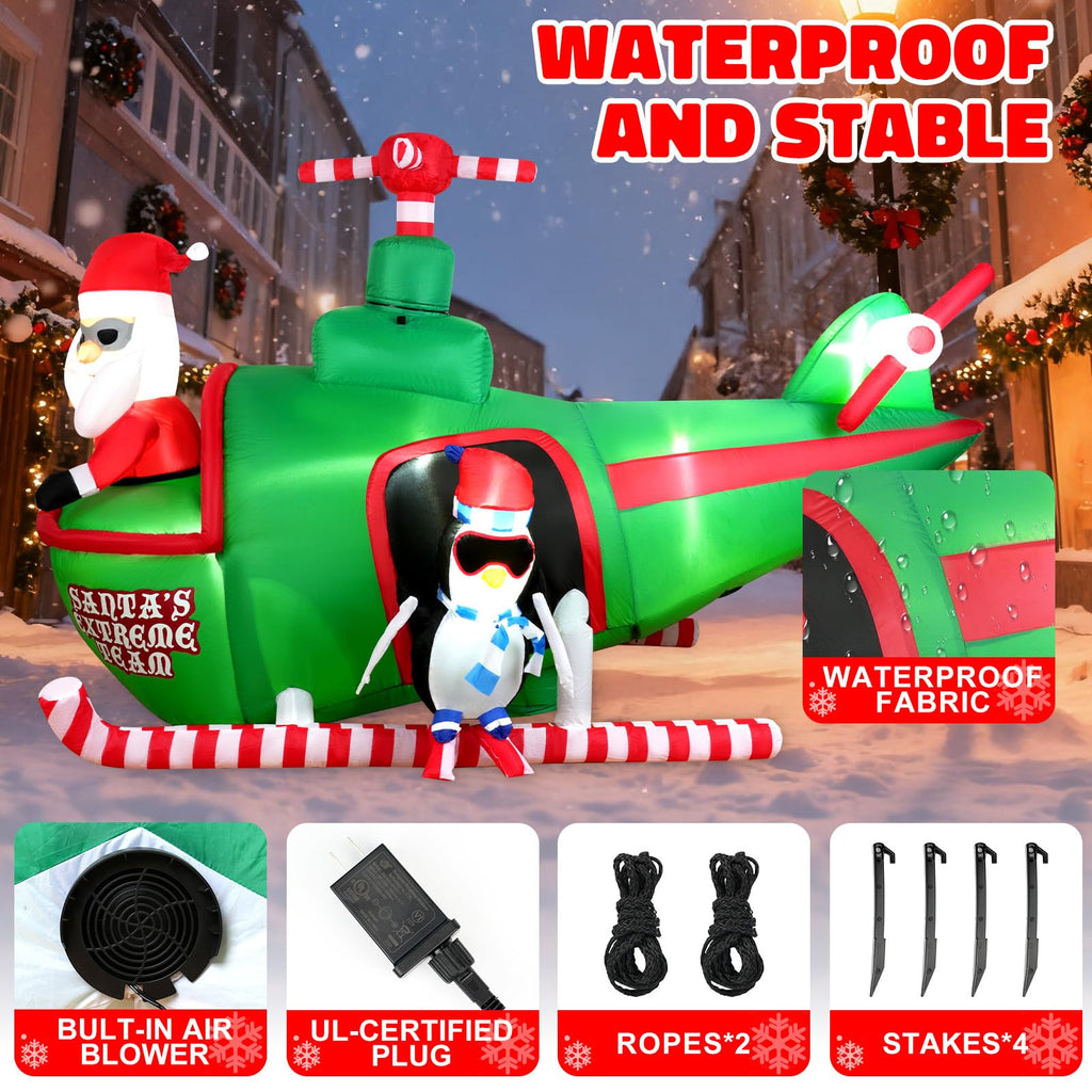 8ft Wide&5.5ft Tall Christmas Inflatable Outdoor Decorations, Blow up Yard Decor with Santa Claus to Fly a Helicopter