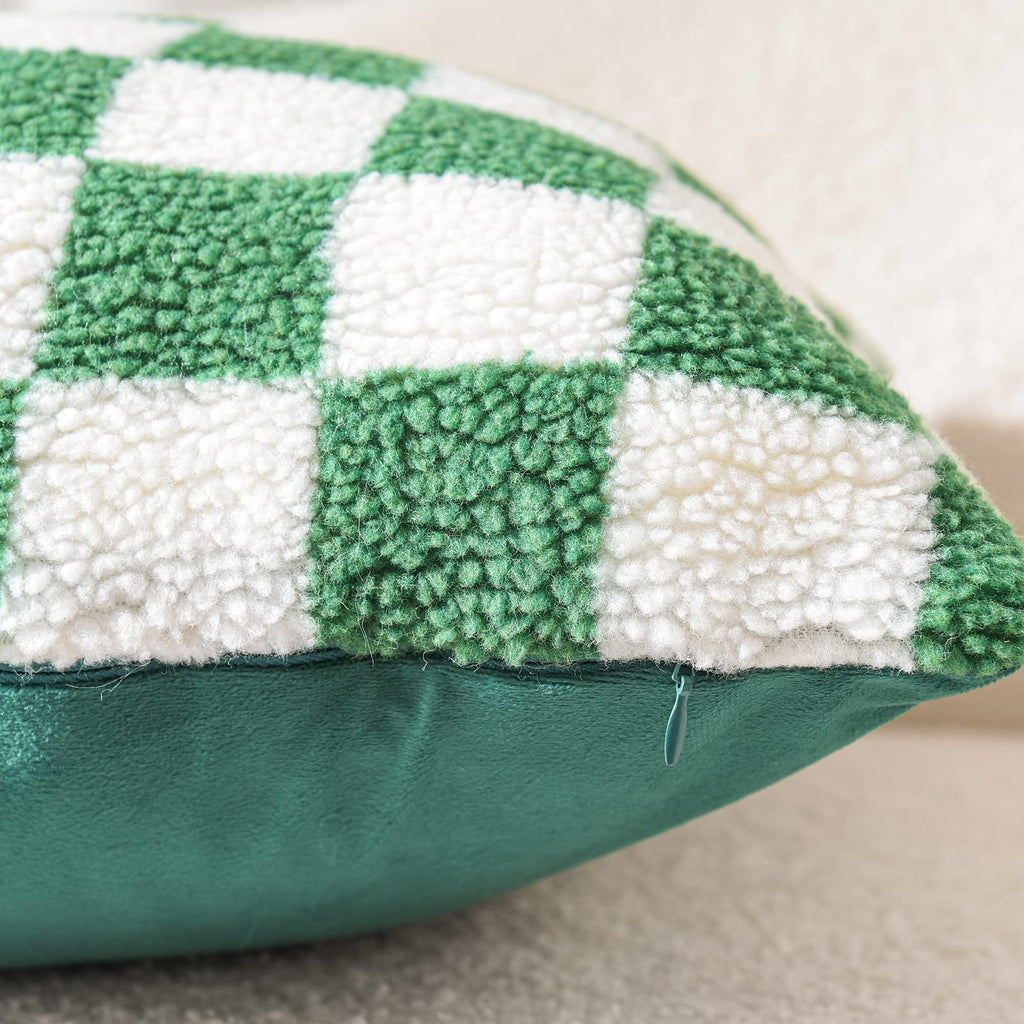 Decorative Throw Pillow Covers - Soft Sherpa Checkerboard Cushion Covers Faux Fur Pillow Cases for Sofa Bedroom