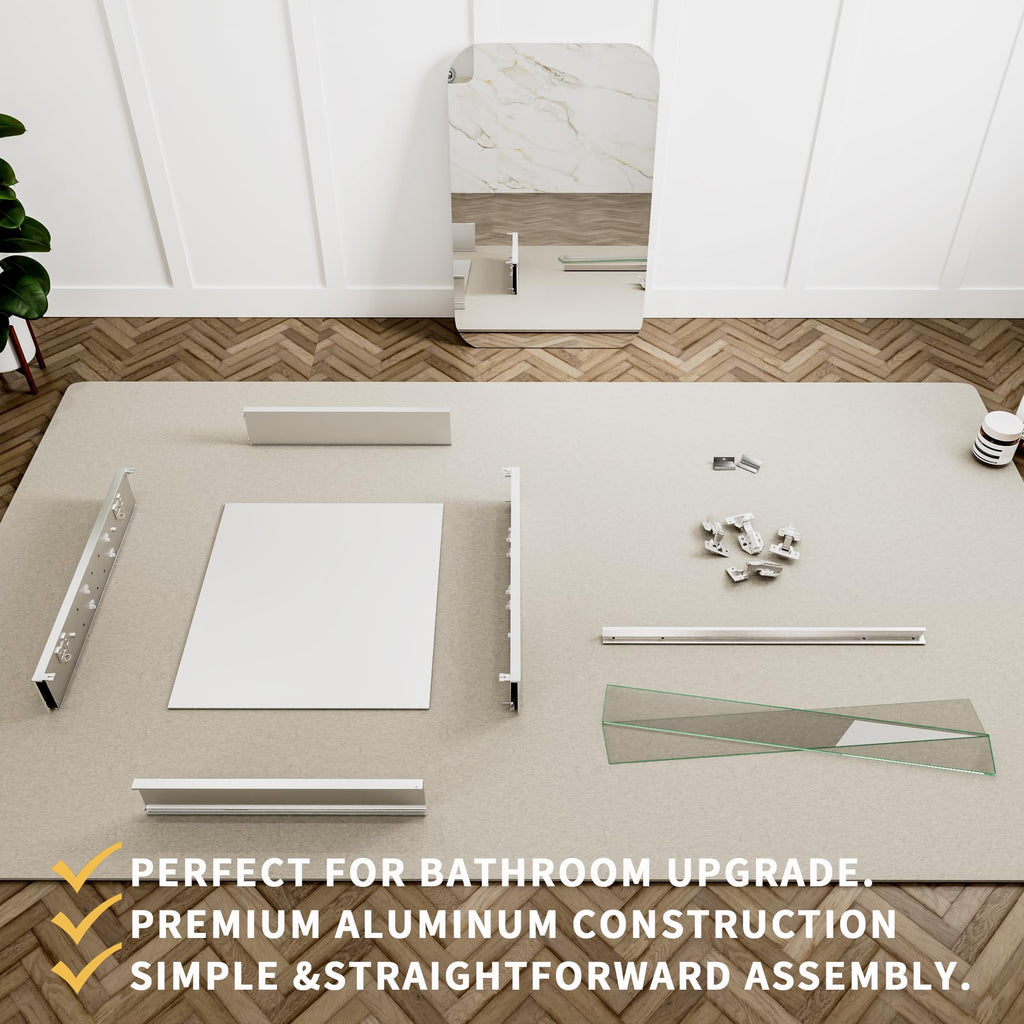 20 x 31 Inch Bathroom Medicine Cabinet with Mirror, Rounded Corner, Surface/Recessed, Aluminum Frame with Mirrored