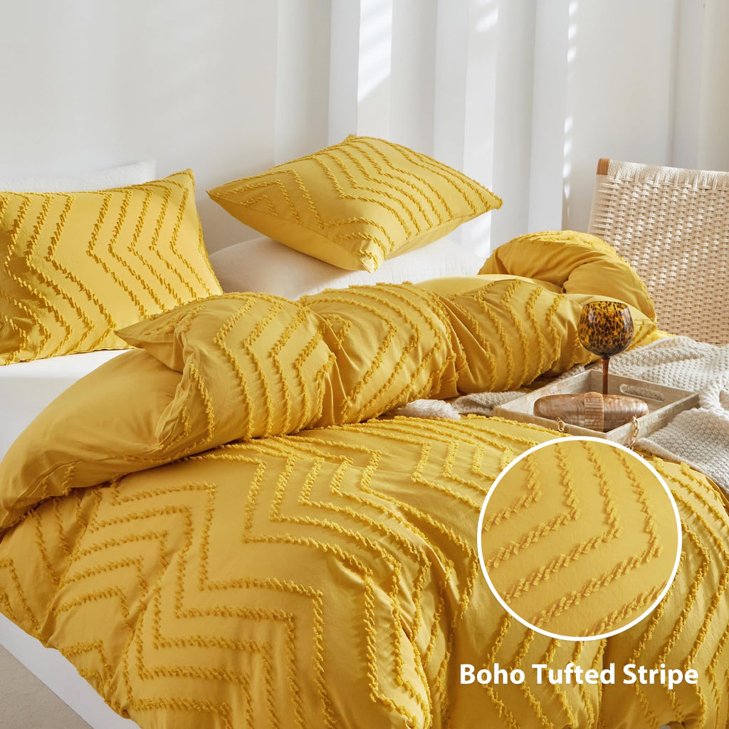Boho Duvet Cover Set, Tufted Bedding Duvet Covers Soft Washed Microfiber Duvet Cover, 3 Pieces Embroidery