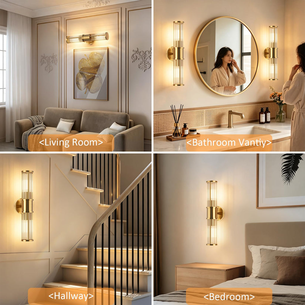 Hardwired Wall Sconce Brushed Brass Modern Gold Bathroom Sconce