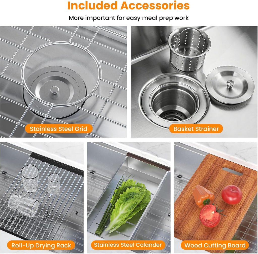 32 Kitchen Sink Undermount - 32 x 19 x 10 Inch Undermount Sink | Ledge Workstation 10"Deep Single Bowl 16 Gauge