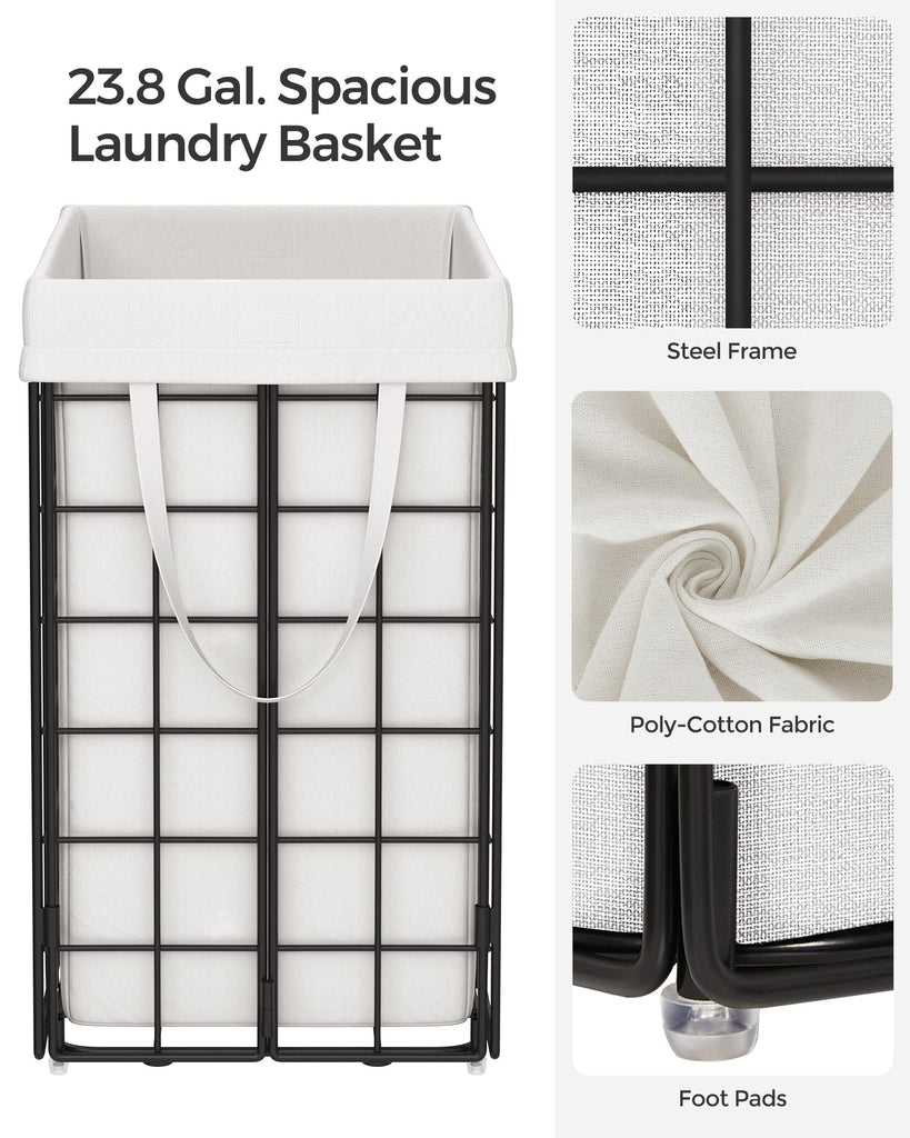 Laundry Hamper, 23.8 Gal. (90L) Laundry Basket, Collapsible Clothes Hamper, Black and White ULCB190W01