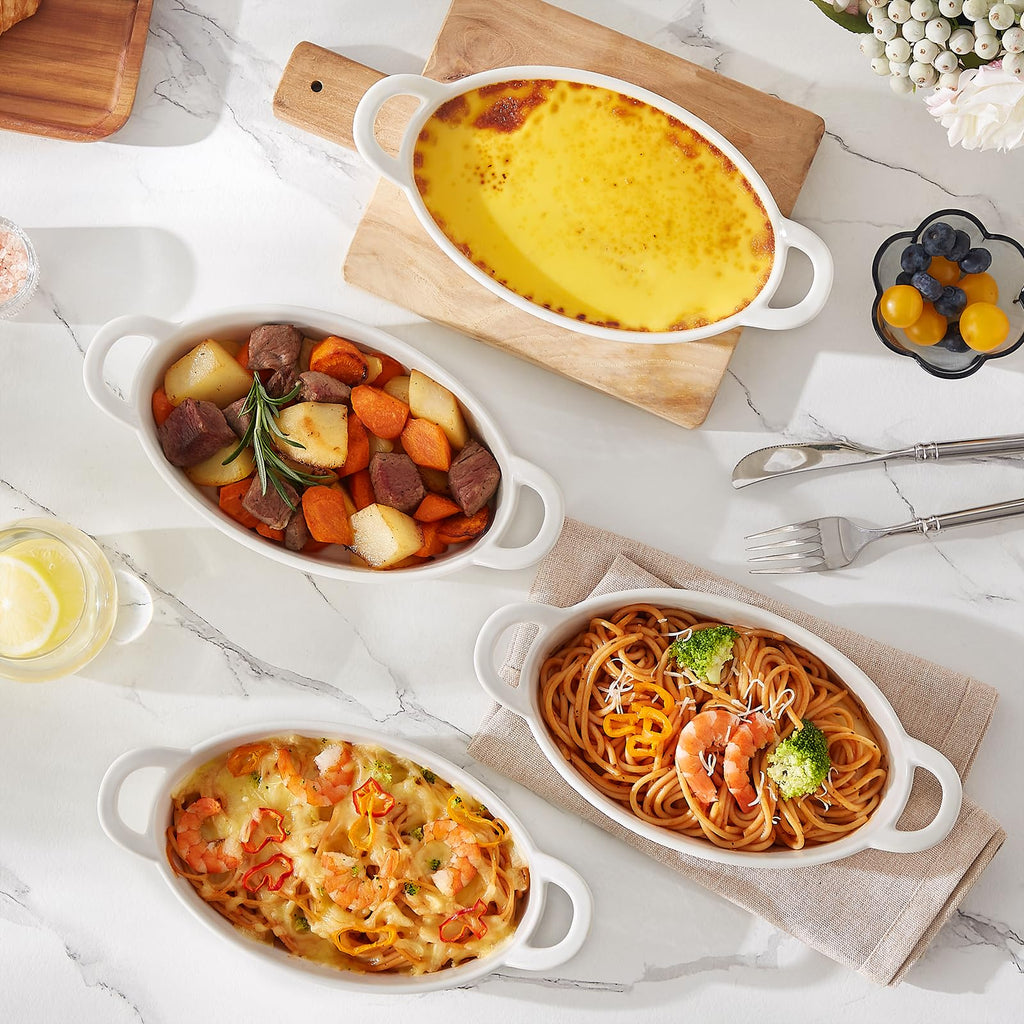 Small Casserole Baking Dishes for Oven, Ceramic Oval Baking Dish Sets of 4, 8" x 5" Inch Au Gratin Baking Pans with