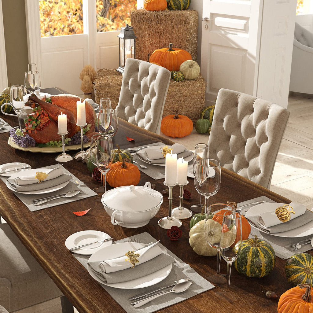 12 Pcs Thanksgiving Napkin Rings Set Fall Pumpkin Leaf Holders