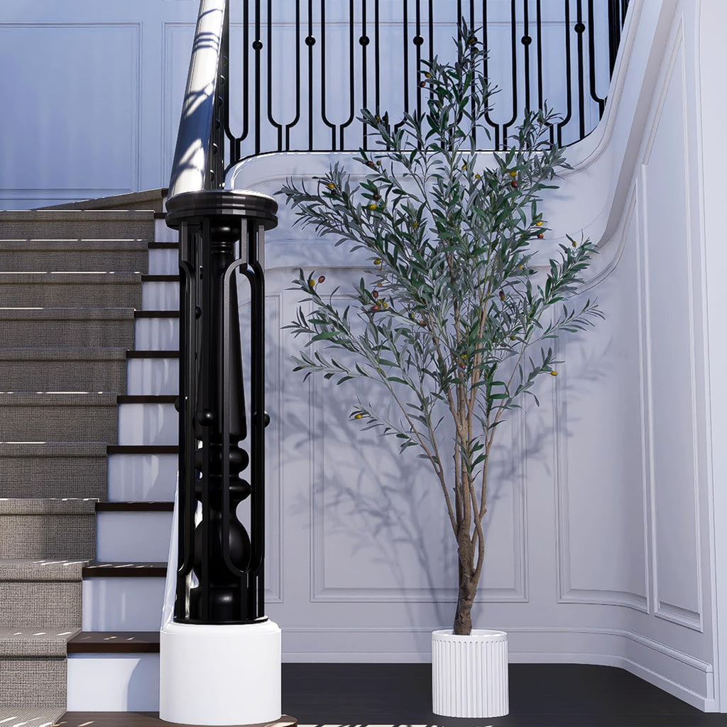 Olive Trees Artificial Indoor, 8ft Tall Faux Olive Tree with Natural Wood Trunk, Realistic Leaves & Fruits, Tall