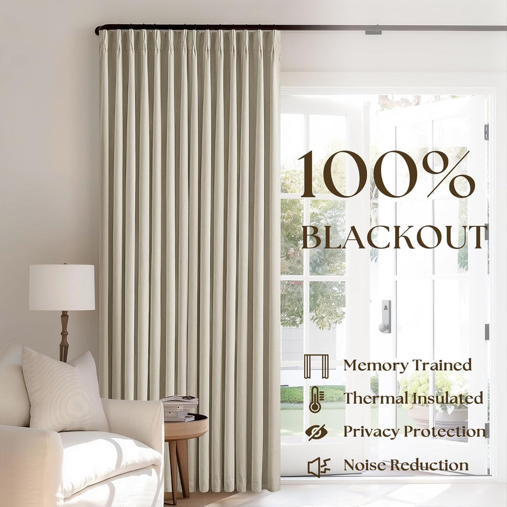 Neutral Pinch Pleat Linen Blackout Curtains 108 Inches Long 2 Panel Set for Living Room Back Tab Pleated Drapes Room