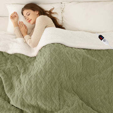 Heated Blanket 72"X84" Green, Thick Sherpa for Winter