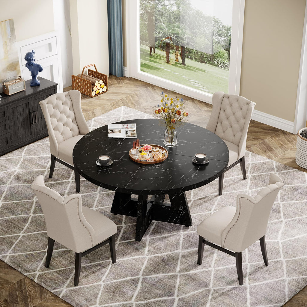 Farmhouse Dining Table, 47 Inch Round Dinner Table for 4, Rustic Round Dining Room Table Dining Room Living Room