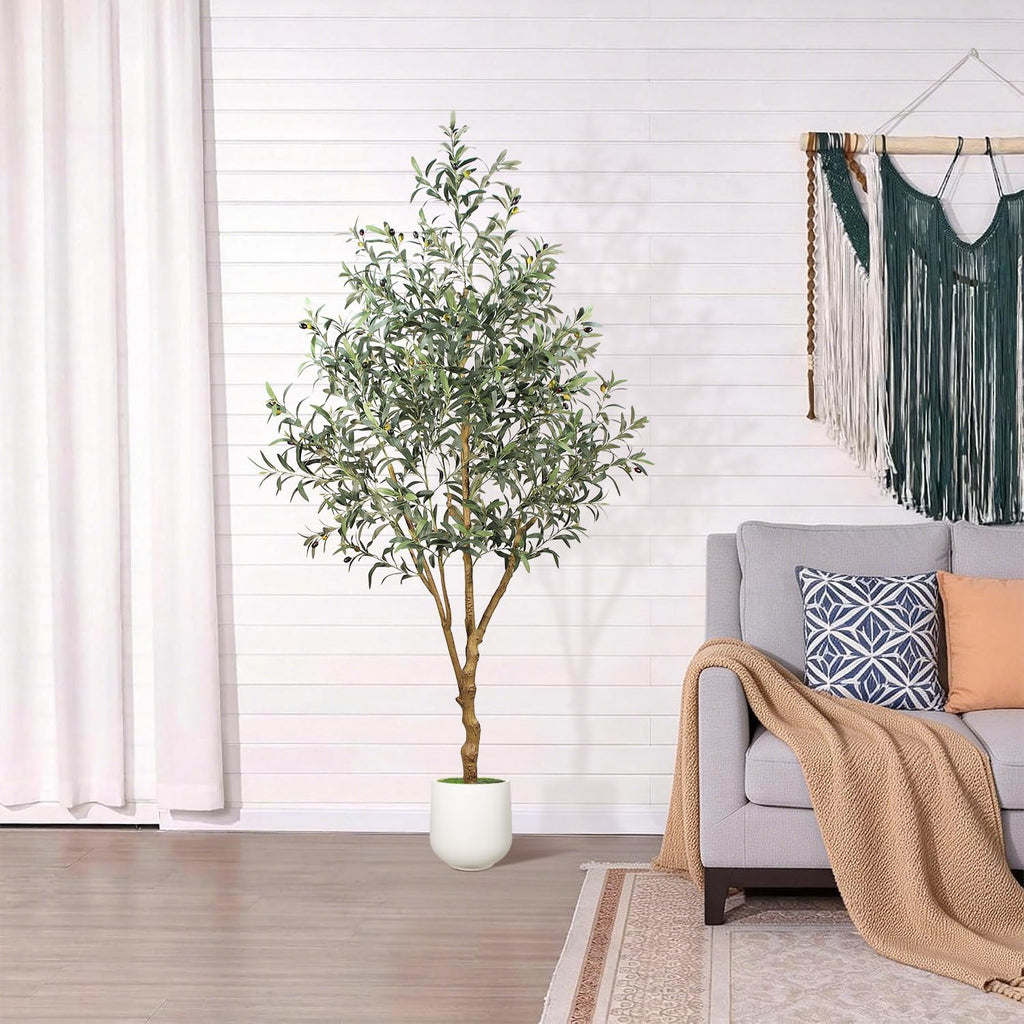 6FT Olive Trees Artificial Indoor - Realistic Artificial Olive Tree Indoor with White Planter, Large Full Fake Plants