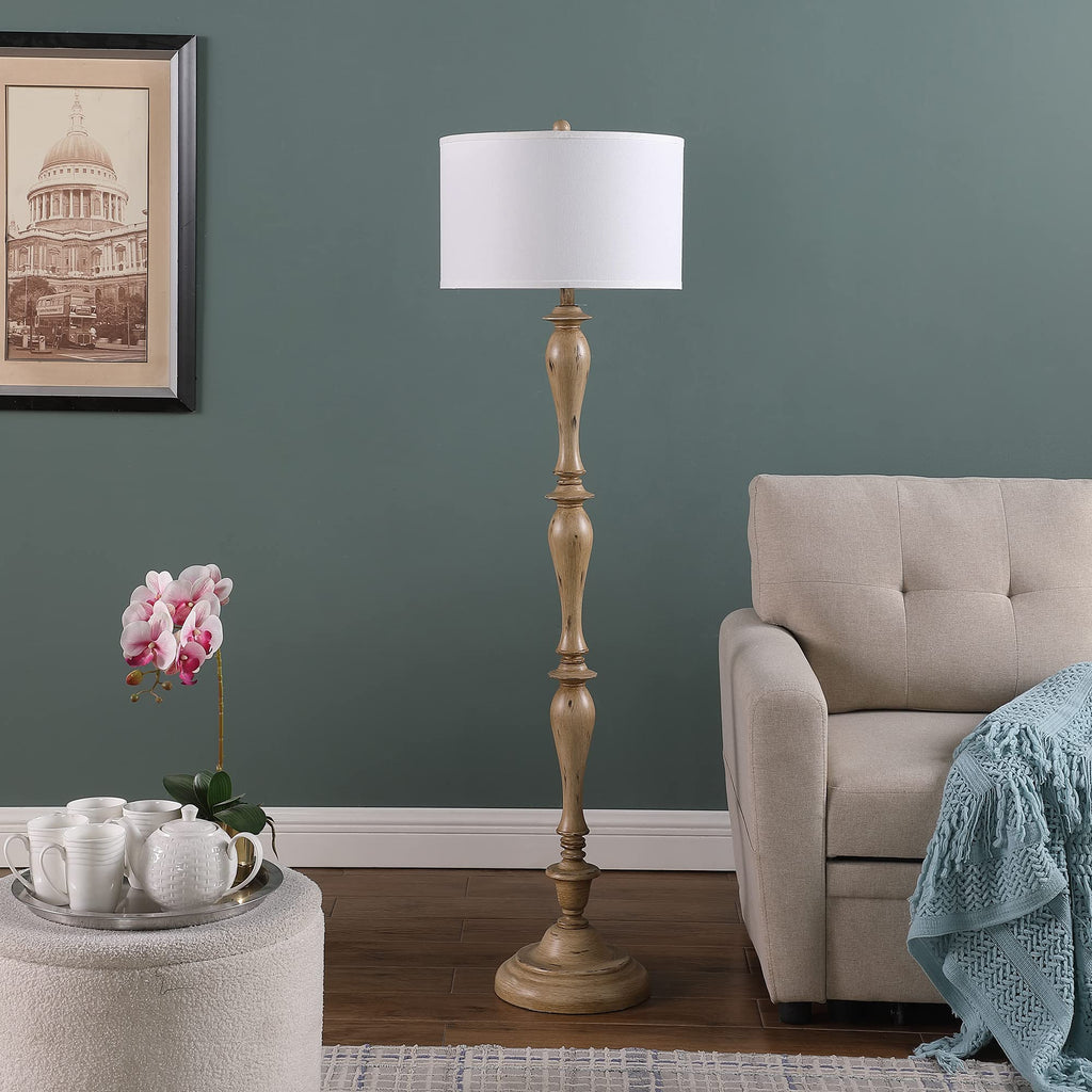 Coastal Wood Effect Polyresin Floor Lamp, 61.5"