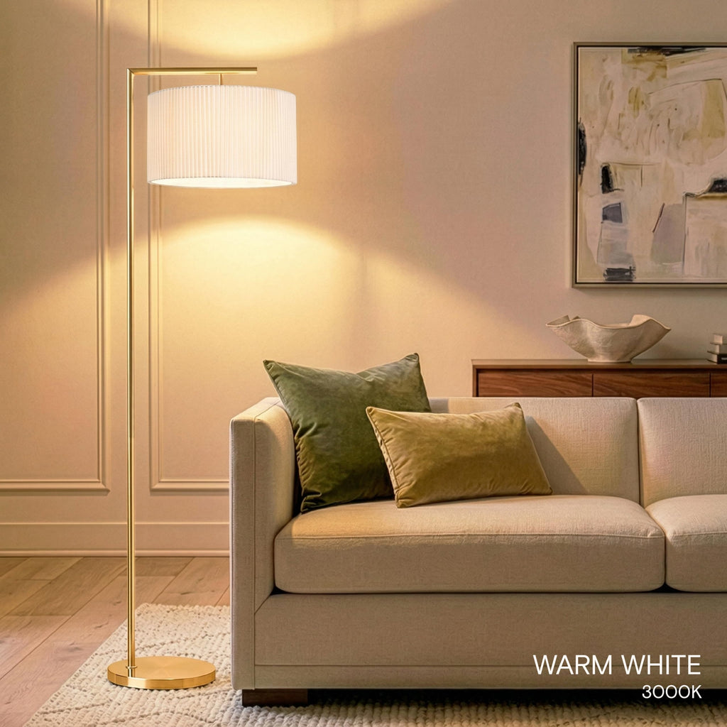 Montage Modern Floor Lamp - LED Standing Lamp with Tan Shade s & Offices - Bedroom Reading Light - Tall Corner Pole