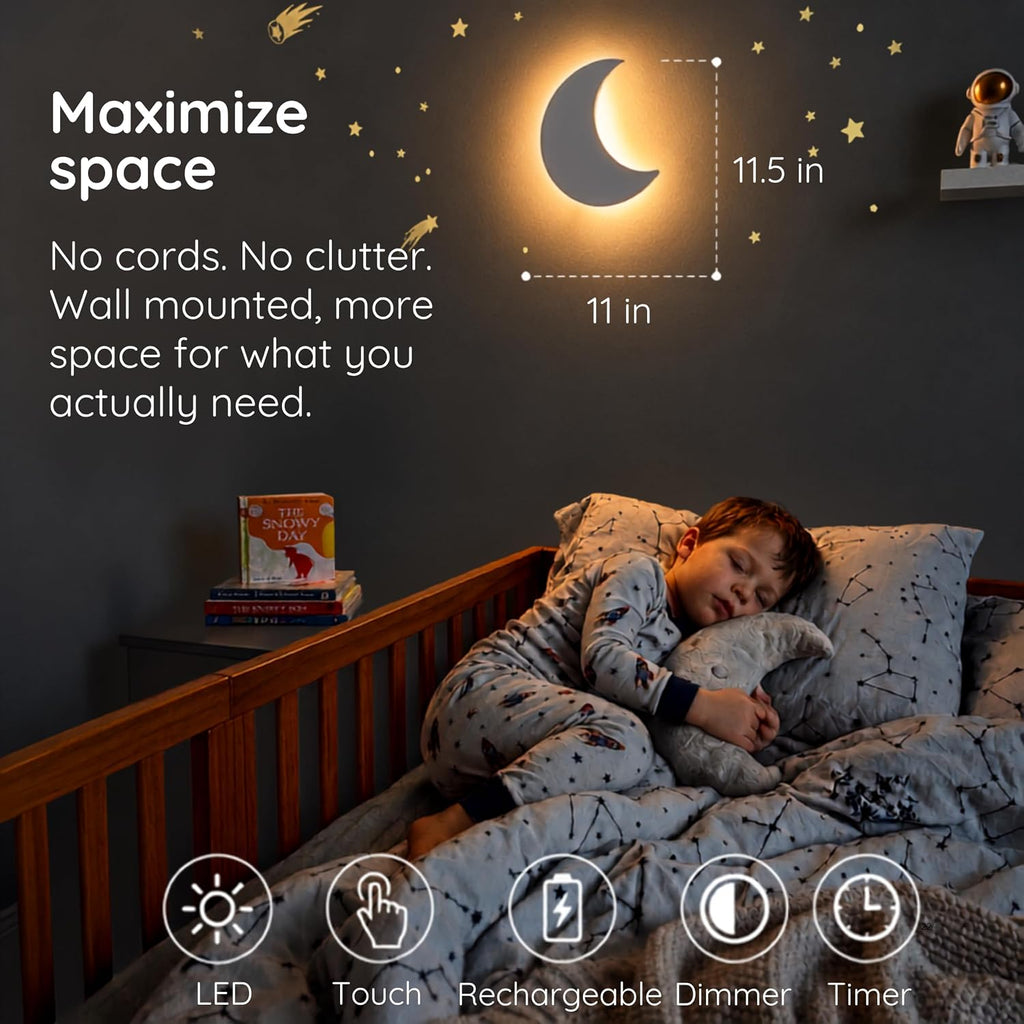 Moon Wall Light for Moon and Stars Decor - Toddler Night Light