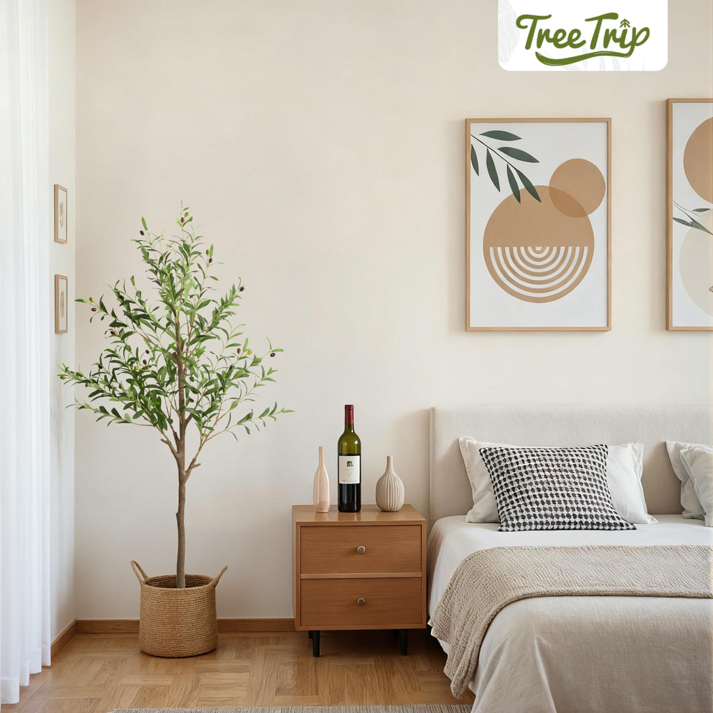 2-Pack 5 FT Olive Tree Artificial Indoor, Faux Olive Trees with Planter, Fake Tall Plants with Natural Trunk and