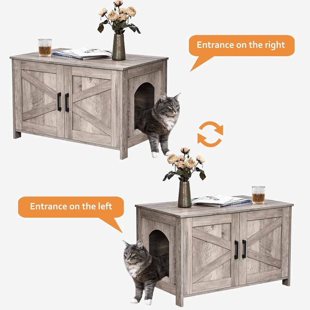31.5" L Cat Litter Box Enclosure with Barn Door, Greige