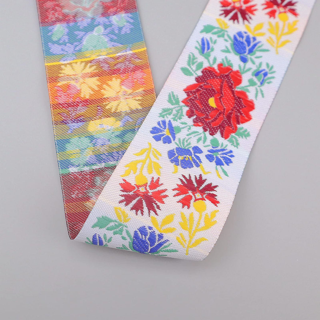 Vintage Jacquard Ribbon Trim, Woven Floral Boho Fabric Ribbon for Sewing, Crafts, Bags, Upholstery & Home - 10 Yards