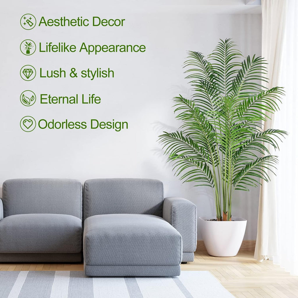 Artificial Palm Tree 6ft Tall Fake Palm Tree Indoor Decor with 18 Trunks and Real Bark Design Faux Tropical Areca - Set of 2