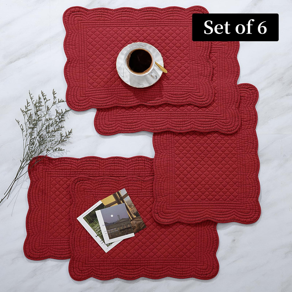 Quilted Placemats Set of 6 Washable-13x18 inches Rectangular Placemats Table-100% Cotton fabric cover and 100%