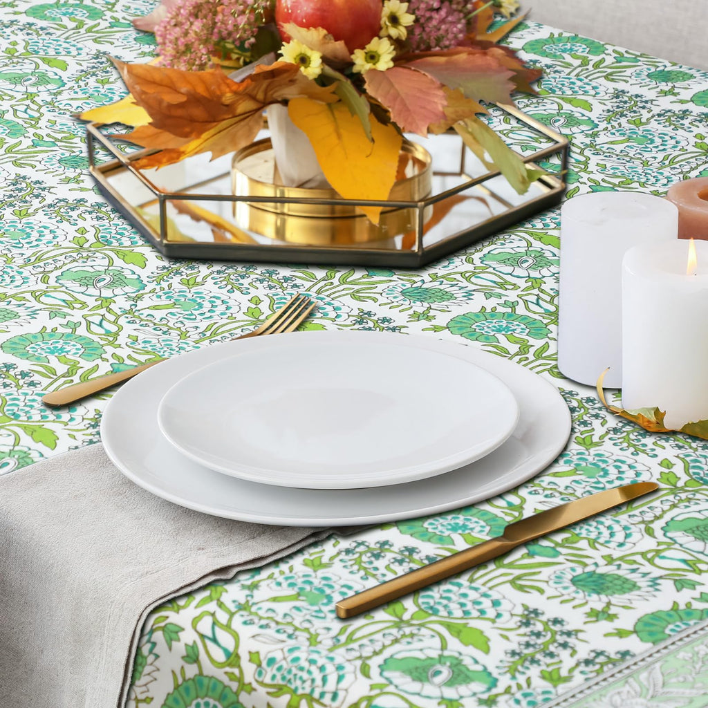 Cotton Tablecloth 60'' X 90'' Green Pattern Green